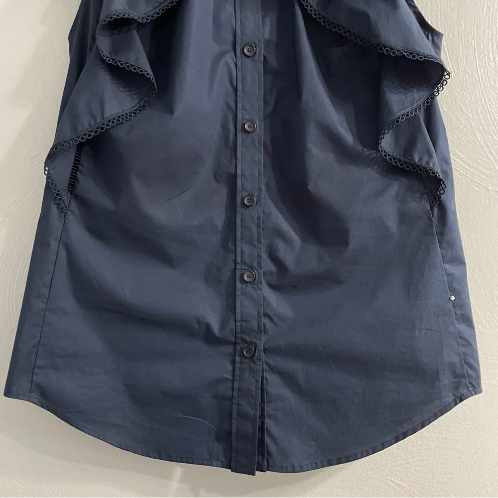 Pearl Navy Ruffle Sleeveless Button-Front Blouse - Picture 4 of 14